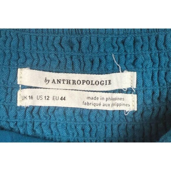 Anthropologie Maeve Buttondown Ruffle Blue Linen Blend Midi Dress Size 12‎ - Picture 7 of 9